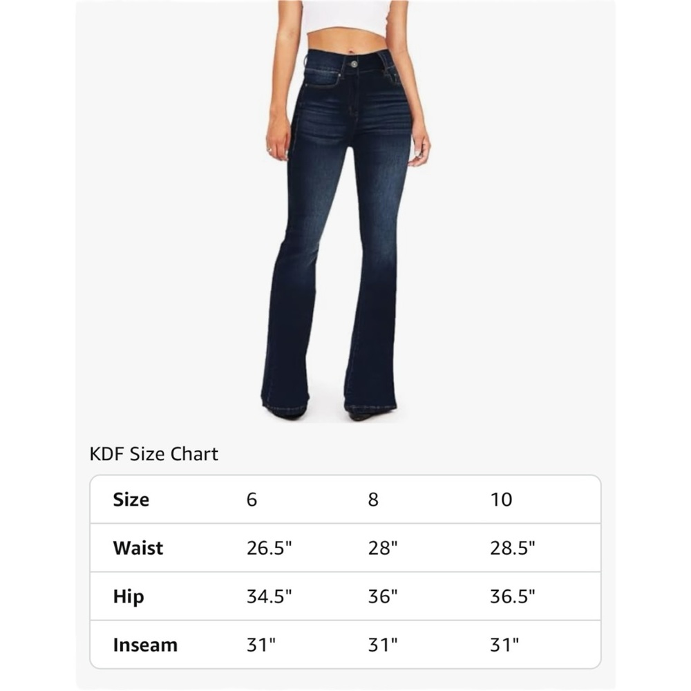 KDF Flare Jeans Women's High Waisted Stretch Jeans Navy 28X31 - Size 8 - Picture 4 of 6
